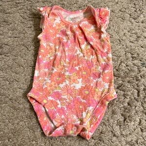 Bundles Baby Place Floral Pink and Orange Baby Onesie - 6-9 months
